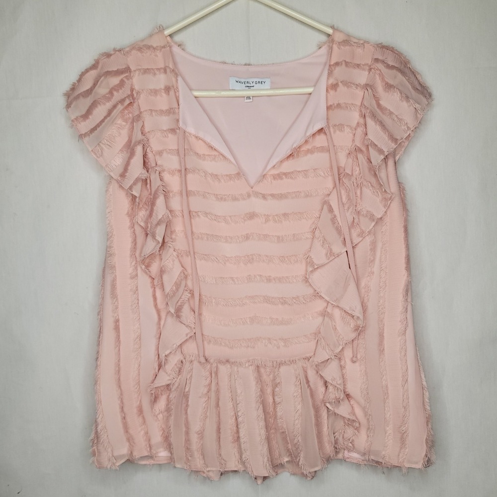 Waverly Grey Liberant ~ Blush Pink Textured Fringe/ Ruffle‎ Blouse
